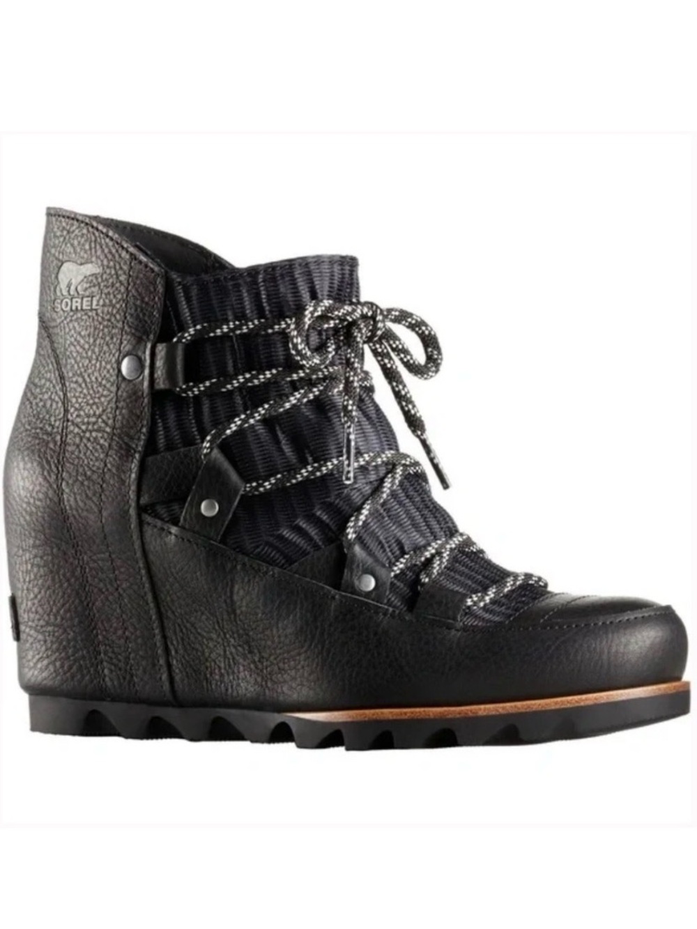 SOREL Sandy Wedge Black Waterproof Leather Lace Up Boots NL2628 Size 9.5